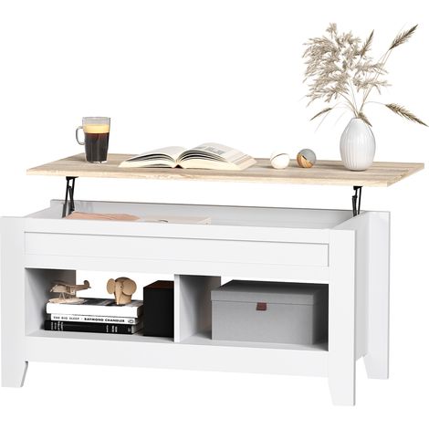 Weißer Couchtisch mit Hubmechanismus, 105 x 50 x 49–62,5 cm, mit Stauraum und Geheimfach
