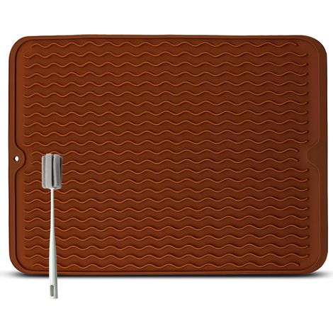 Grand Tapis Egouttoir Vaisselle - Évier Épais pour Un Séchage Rapide, 40 x 30 cm de avec Éponge Brosse, sans BPA, Égouttoir à Pliable Antidérapant Brun Rougeâtre'Brun Rougeâtre 40 x 40 cm'Brun Rougeât