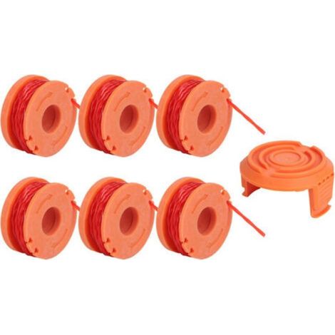 Juego de 6 carretes y 1 tapa para desbrozadora compatible con Worx WA0010 (1/3)