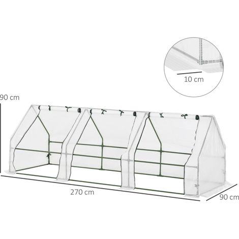 Serre avec 3 fenêtres enroulables, film de maille PE, serre en acier, serre pour balcon, jardin, serre à tomates 270x90x90cm, serre pour tomates, légumes, fleurs, plantes, blanche (1/5)