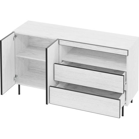 ELVMI Credenza con 2 Ante, 2 Cassetti e Ripiani Aperti per Soggiorno e Sala da Pranzo in Legno 140 × 42 × 77 cm Bianco (1/4)