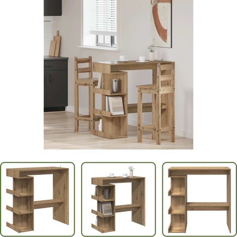 Holzwerkstoff - Bartisch mit Regal Artisan-Eiche 100x48x101,5 cm (1/5)