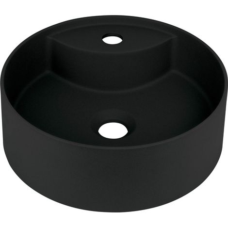 Lavabo in granito tondo d'appoggio con basetta per rubinetteria nero ø36 cm - Delia