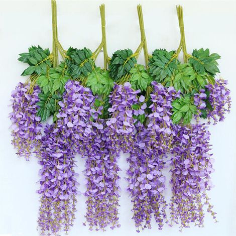 12PCS Artificial Silk Wisteria Fake Flower Vine Wedding Garland Hanging Decoration, Purple (1/4)