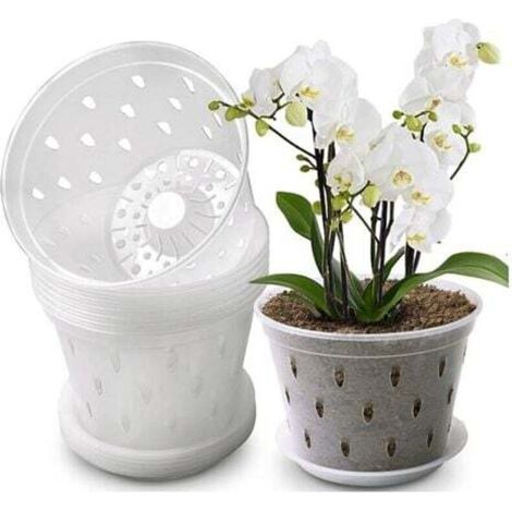Pots d'orchidées en plastique de 5 pouces, sans plateau, pots de plantation d'orchidées transparents, pots en filet de contrôle des racines des plantes avec trous, 10 pièces