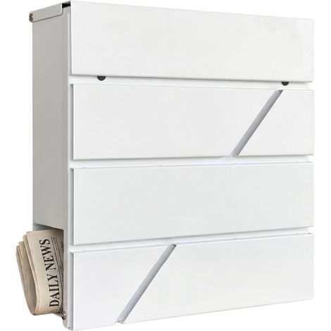 Relaxdays letterbox with newspaper compartment, HWD: 37 x 37 x 11 cm, DIN C4, weatherproof, 4 keys, letterbox, white