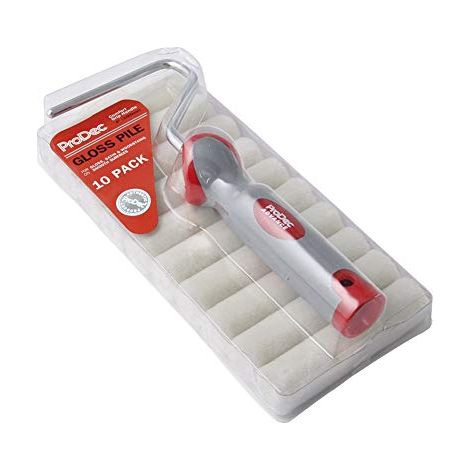 ProDec PRRF002 11 Piece 4`` Pile Mohair Mini Paint Rollers Frame for Gloss, Satin and Woodstains Lot Rouleaux de Peinture Brillant et Cadre de 10,2 cm, Blanc, Pack of 10 (1/4)