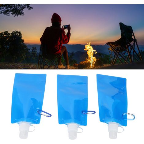 3 bouteilles d'eau pliables 480ml, légères et portables avec crochet de connexion pour randonnée (1/5)