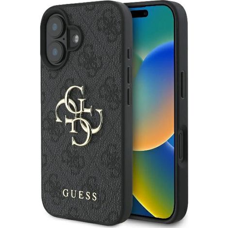 Funda rígida Guess GUHCP16S4GMGGR para iPhone 16 de 6.1 pulgadas, color negro/negro, 4G, con logo grande. (1/5)