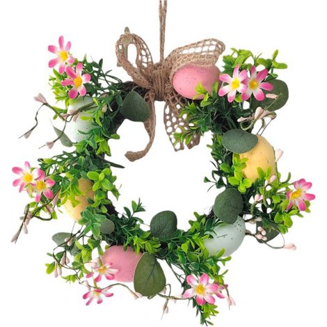 Guirlande De Pâques - 30 Cm - Fleurs Artificielles Roses - Décoration Printemps Porte D'Entrée Intérieur Extérieur - 1 Pièce (1/5)