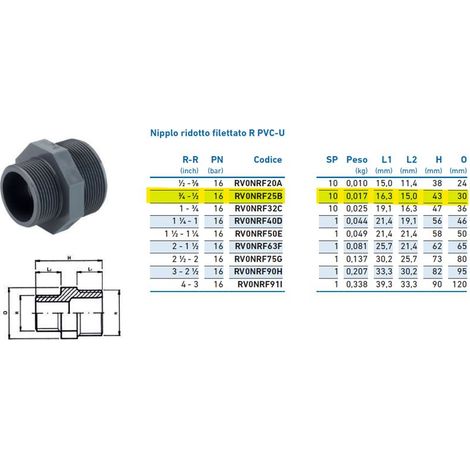 Nipplo ridotto filettato R PVC-U 3/4" x 1/2" INPFNR225B00 - - IRRITEC - -