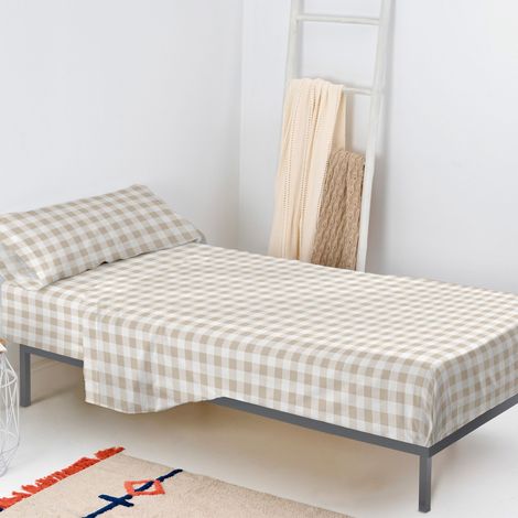 Parure de draps Vichy 2 pièces 180x270 cm (Lit 105) Beige (1/5)