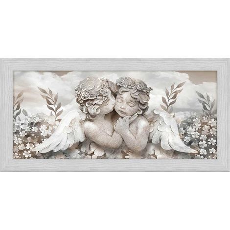 Lupia - Quadro moderno, per soggiorno camera da letto, con cornice BOSTON colore Grigio GREY, 50x100 cm, ANGELS IN FLOWERS MIX
