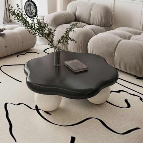Table nuage contrastée 80cm – Pétale – Pieds sphériques – Noir/blanc – Enfants/animaux – Gain de place – Salon (1/5)