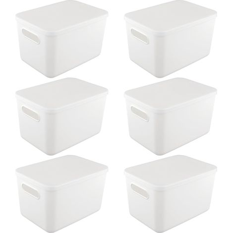 Lot de 6 Boite Rangement Plastique,rectangulaires, avec couvercle,Avec poignées, 26 x 18,5 x 16 cm, Pour salle de bain, cuisine, Jouets, Maison, Bureau (1/5)