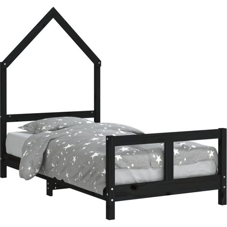vidaXL Giroletto per Bambini Nero 80x160 cm in Legno Massello di Pino
