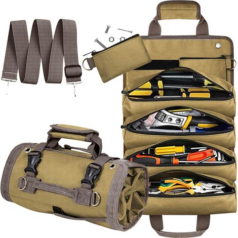 Werkzeugtasche, aufrollbare Werkzeugtasche mit 2 abnehmbaren Werkzeugtaschen, aufrollbarer Werkzeugkasten, wasserdicht, Geschenk für Männer, Väter, Ehemänner, Freunde, Großväter (1/5)