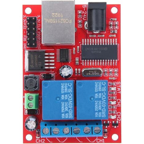 Controller Module, High-Quality 2-Way Relay Board Ethernet LAN Switch Delay Controller Module DC5V-24V (1/5)