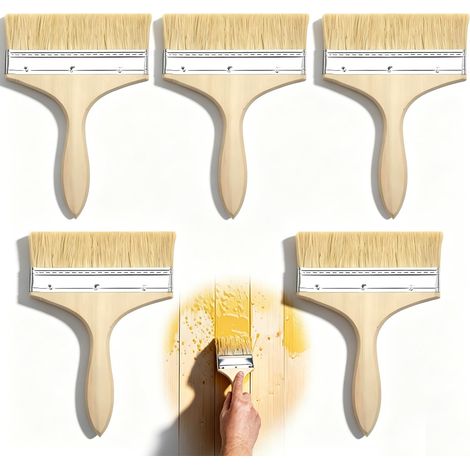 5 Pinceaux Plats, Pinceau de Peintre avec Manche en Bois, Set de Pinceaux pour Peindre, Set de Brosses en Verre pour Peinture Acrylique et Vernis à Base d'eau 24×17cm (1/5)
