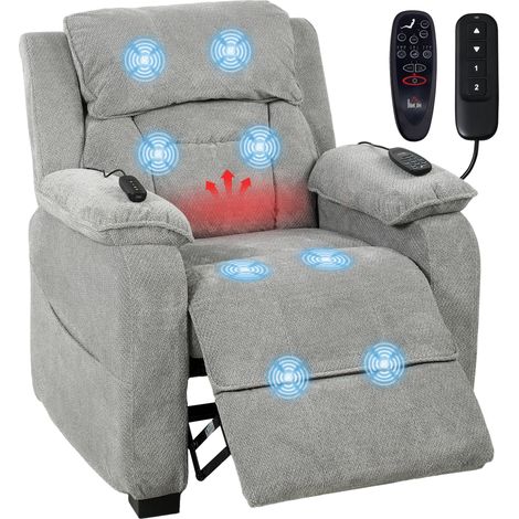 Power Recliner Armchair, Massage Heat, 90 x 86 x 103 cm, Light Grey (1/5)