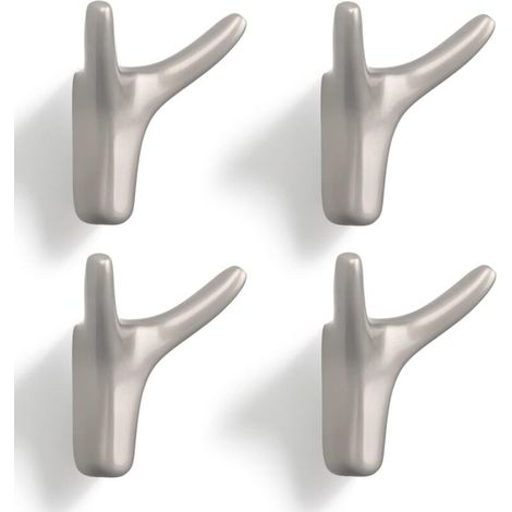 Double Wall Coat Hook, Heavy Duty Solid Zinc Alloy Wall Mounted Coat Hooks for Entryway Bedroom Living Room Kitchen Screws Included (Pearl Nickel 4 Pack)