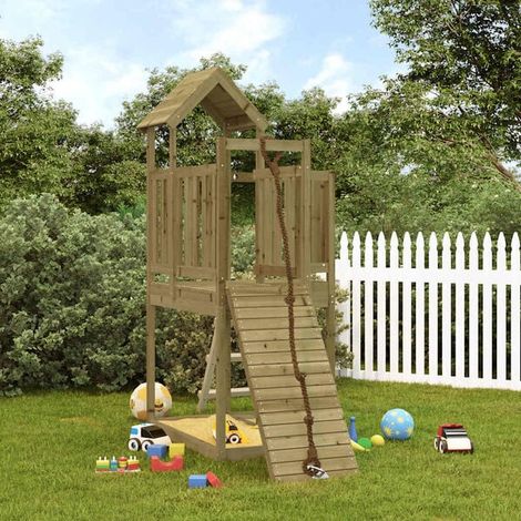 Aire de jeux extérieure : Aire de jeux d'extérieur bois de pin imprégné jeu extérieur enfant, aire de jeu jardin, balançoire enfant , pour jardin, usage domestique , enfant 3-8 ans (1/5)