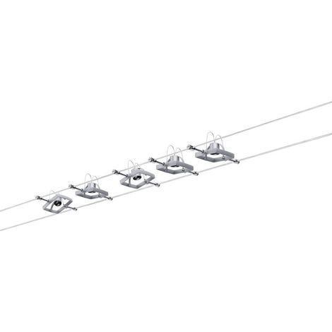 Paulmann – Système complet d'éclairage sur câble 5 spots GU5.3 50 W LED chrome (mat) – Intensité variable – Montage mural/plafond