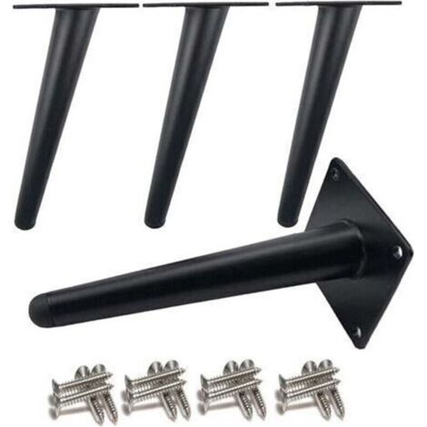 4 Angled Table Legs, Metal Cabinet Legs, Cone Furniture Legs, Stainless Steel, Black Painted, 20cm High, Silent Non-Slip Replacement Legs for Sofas, Tables and Other Furniture (1/4)