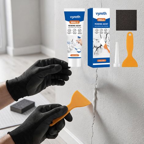 Pâte de réparation murale, pâte multifonctionnelle pour joints et réparation de fissures, esthétique et pratique – 100 g x 1 + raclette x 1 + papier de verre x 1 + bouchon embout x 1 (1/5)