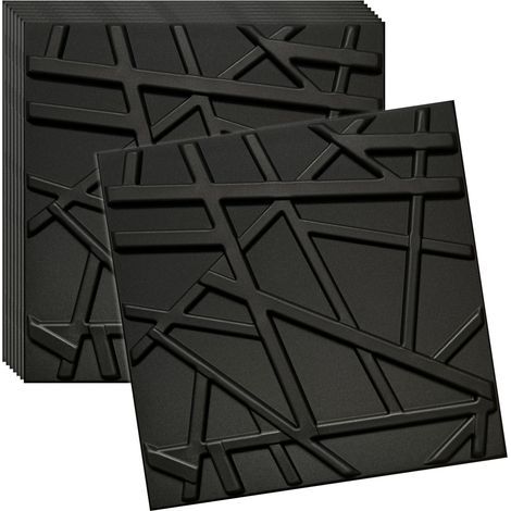 Verdico 3D Wandpaneele Schwarz – Deckenpaneele 50x50 cm – Set 8 Stück (2 m²) – Wandverkleidung innen zum Kleben – leichtes Styropor