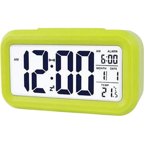 Réveil électronique lumineux intelligent, silencieux et rechargeable avec fonction snooze, en plastique vert. (1/5)