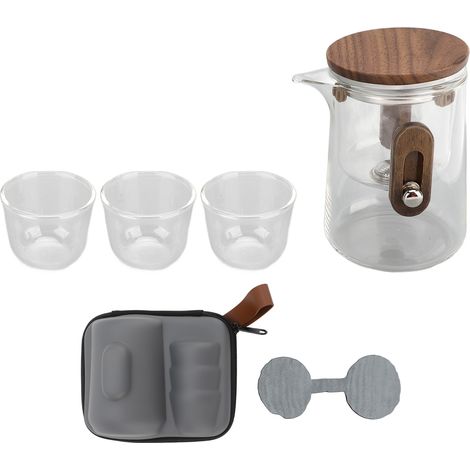 Ensemble de théière en verre avec sac de rangement, doublure de tasses, petite capacité pour voyage, bec sans fuite