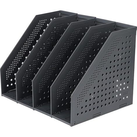 Porte-revues Pliable 4 Compartiments Boîte de Rangement Réglable Organiseur de Bureau Serre-Livres Support Range Document Dossier Magazine Livre Module de Classement Fichier Casier Stockage(Noir)
