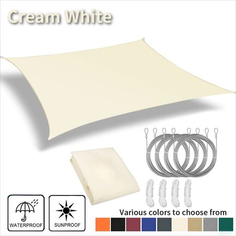 (Beige, avec corde, 500x400CM) Voile d'ombrage imperméable, résistante aux UV, adaptée aux cours, jardins, pergolas et porches. (1/5)
