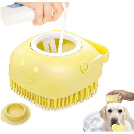 LaBlanc - Cepillo de baño de silicona suave para mascotas, accesorio de aseo con depósito de agua, dispensador y champú masajeador para perros y gatos de pelo corto y largo.