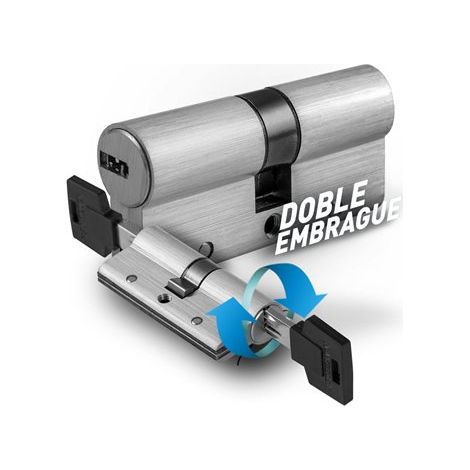 Cylindre de sécurité "R15" 30x30 mm avec système à double embrayage à 10 pistons en laiton nickelé (comprend 5 clés)