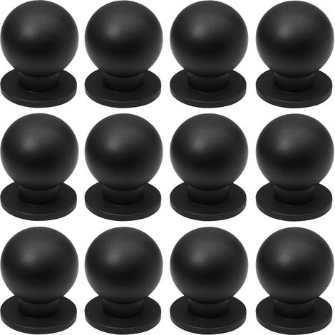 Juego de 12 pomos redondos de color negro mate, de 22 mm de diámetro, fabricados en aleación de aluminio, para cajones y puertas de muebles. (1/5)