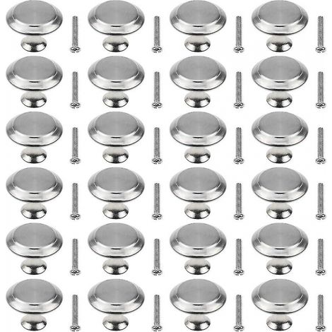 BEBUSINGOTO 20 pomos para puertas de armario de 27 mm, de acero inoxidable, redondos, con forma de hongo, con 20 tornillos para muebles de cocina, baño y dormitorio. (1/5)
