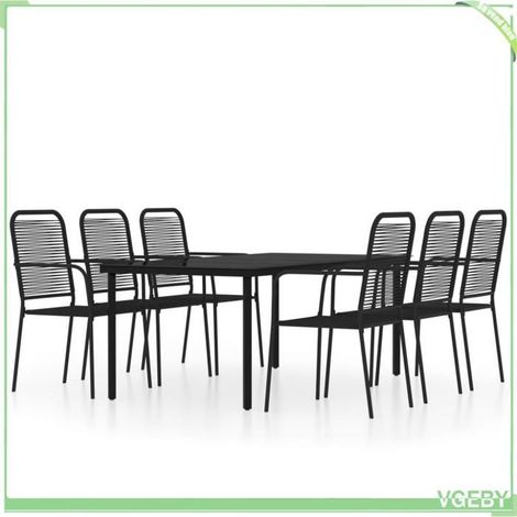 Ensemble à manger de jardin - FAFEICY - 3099141 - Noir - Acier enduit de poudre - Table verre trempé 200x100 cm (1/5)