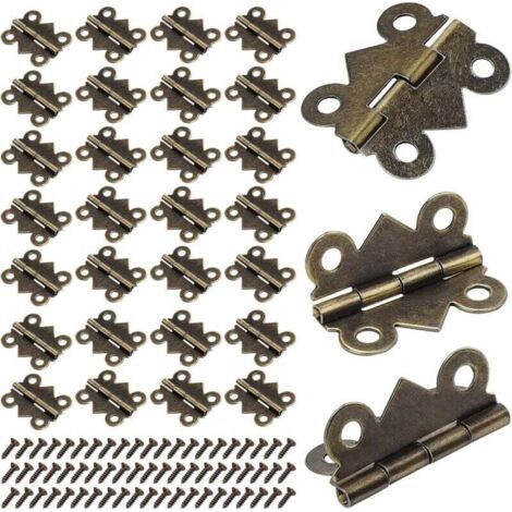 50 PCS Petites Mini Charnières, 25X20mm Papillon Pliant Charnières, Bronze Antique Mini Charnières pour Meubles de Maison Armoire Quincaillerie Porte