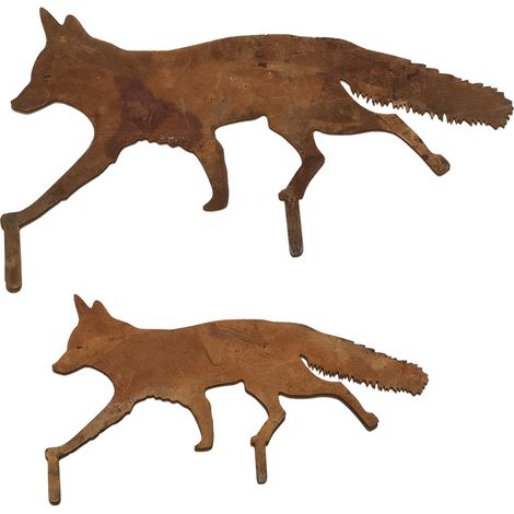 [Figura de jardín] Juego de zorros rústicos de metal, 2 piezas (30 cm + 40 cm) – Decoración creativa para patio y terraza (1/5)
