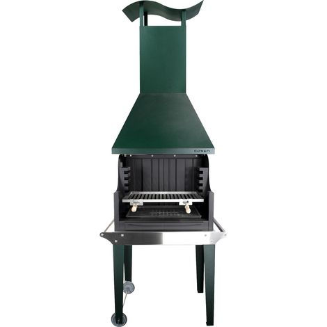 MF - Barbecue à bois et charbon style argentin pour jardin modèle Coven vert avec table