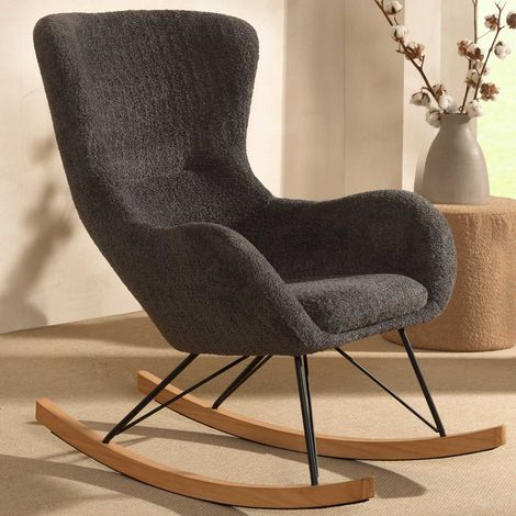 Fauteuil à bascule Rocky - 96x75x101 cm - Bouclé/anthracite (1/5)