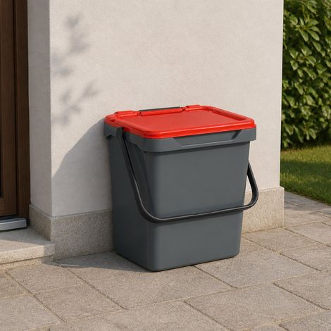 Dmora Cassonetto in polipropilene per raccolta differenziata, Contenitore per rifiuti da 30l, 100% Made in Italy, cm 40x31h39, colore Rosso, con imballo rinforzato (1/5)