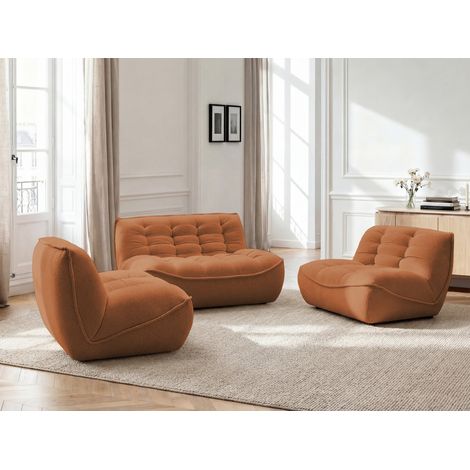 BOBOCHIC - Canapé droit fixe modulable SERENA avec 2 chauffeuses 1 place et 1 chauffeuse 2 places tissu chiné   Orange