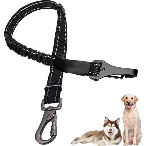1 pièce ceinture chien voiture, harnais voiture chien réglable avec sangle élastique pour chien, mousqueton pivotant, banquette arrière, noir (1/5)