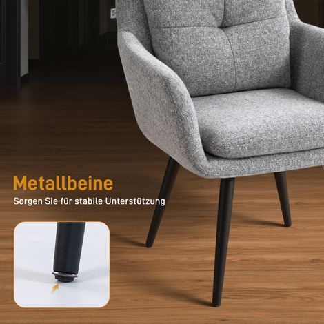 Chaise d'accent moderne, fauteuil rembourré avec pieds en métal, aspect lin, gris clair (1/4)