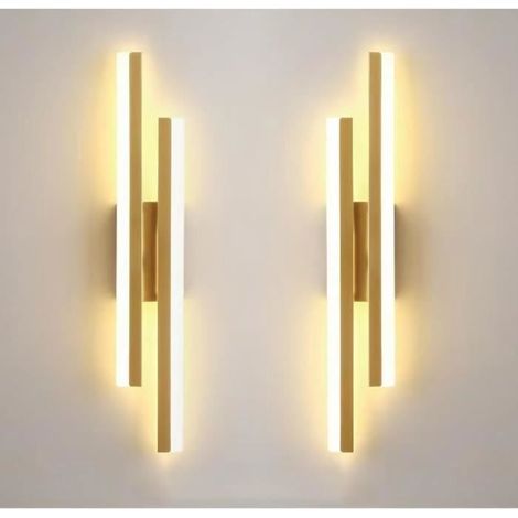 2Pcs Applique Murale Intérieure LED, 16W 3 Température de Couleur Lampe Murale Moderne, pour Chambre, Salon, Couloir, Escalier, Or