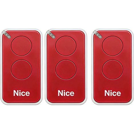 Lot de 3 télécommandes pour Nice INTI2B 433.92MHz, 2 canal, pour systèmes d'automatisation de portails et de garages, couleur rouge