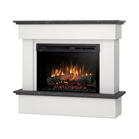 Camino Elettrico Riscaldante Da Pavimento Autoportante a LED - 26" - Bianco opaco / marmo nero - 108 x 93 x 33,5 - TORMES (1/5)